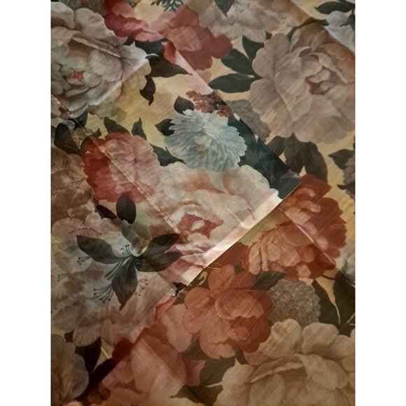 Vintage Semi-Sheer Curtain Panel Foral Roses Mums Cottage Country 60x60 - Picture 3 of 4